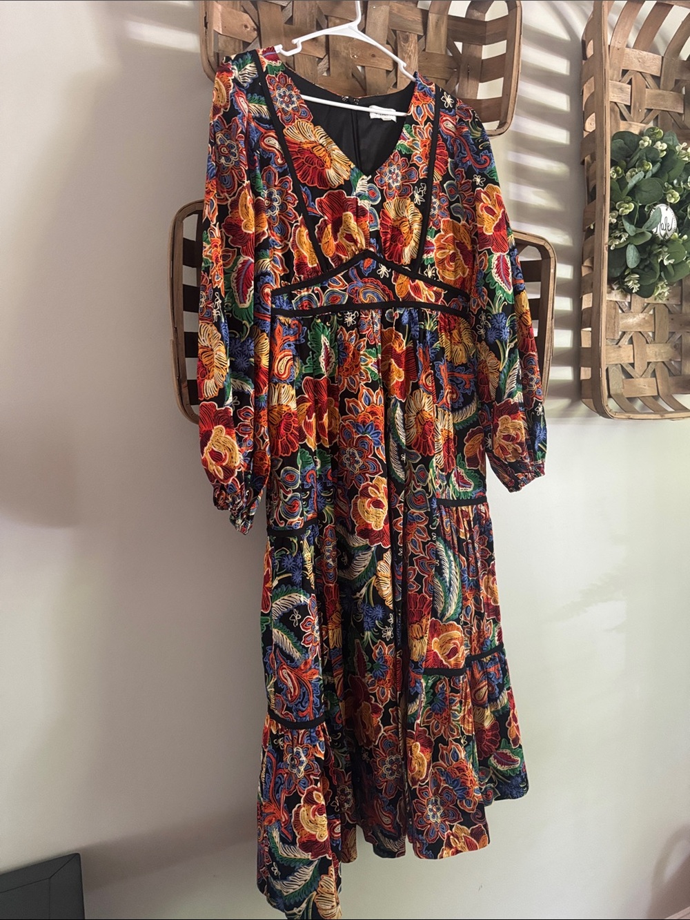 Bohemian Floral Tiered Long Dress - Black Multi